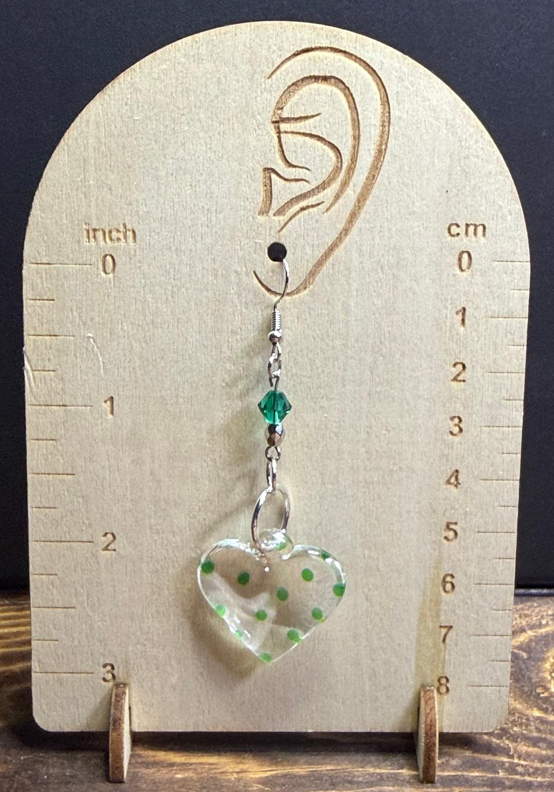 NEW Pretty Acrylic Polka Dot Heart Necklace & Matching Earrings w/ Glass Beads
