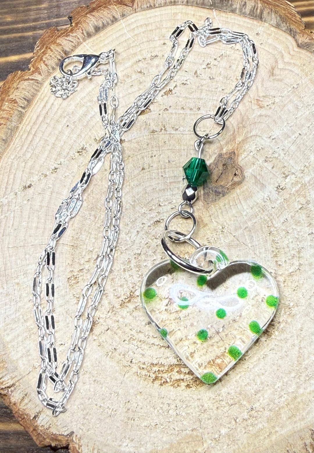 NEW Pretty Acrylic Polka Dot Heart Necklace & Matching Earrings w/ Glass Beads