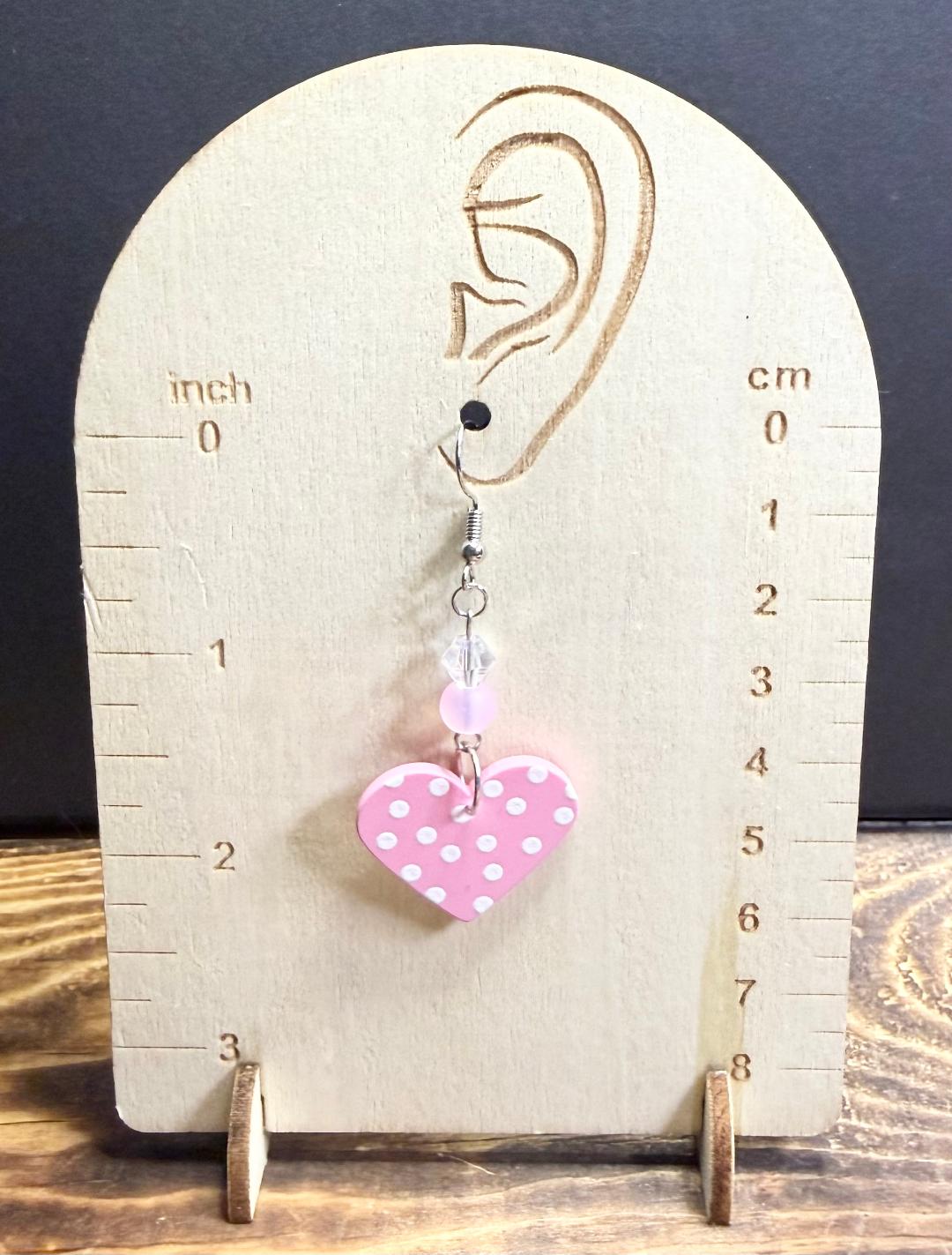 NEW Pink Polka Dot Heart Earrings with Frosted Glass Beads