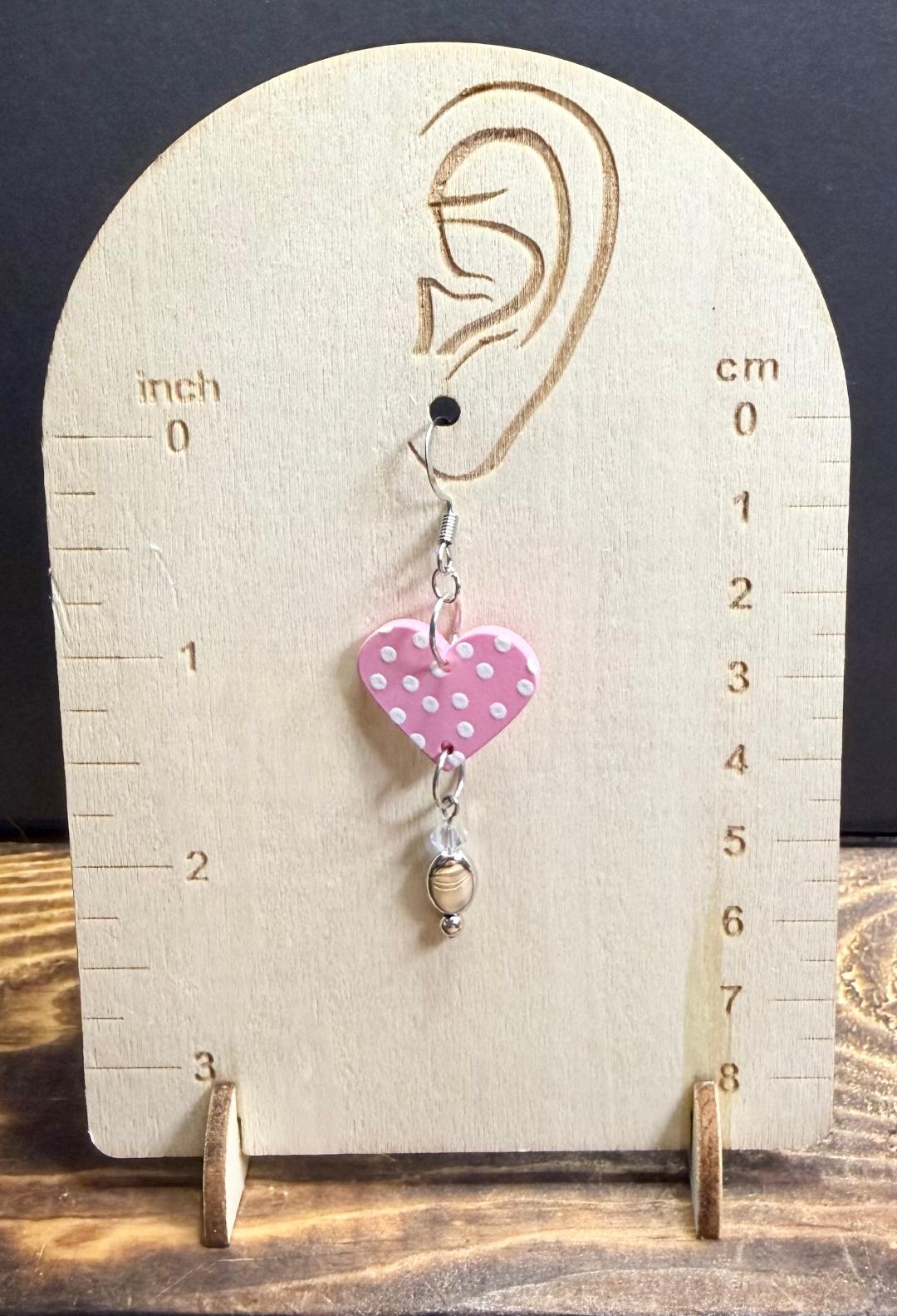 NEW Pink Polka Dot Heart Earrings with Frosted Glass Beads