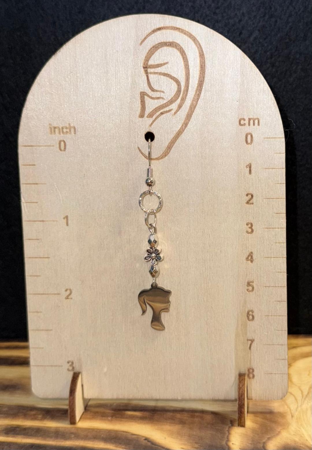 NEW Stainless Steel Ponytail Girl Charm w/ Flower Bead Earrings