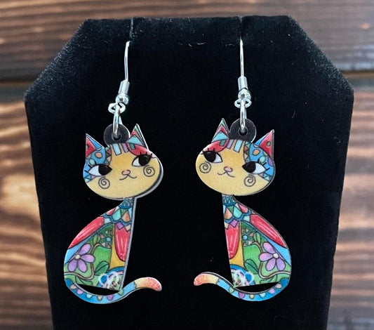 NEW Colorful Mexican Style Double Sided Boho Cat Earrings