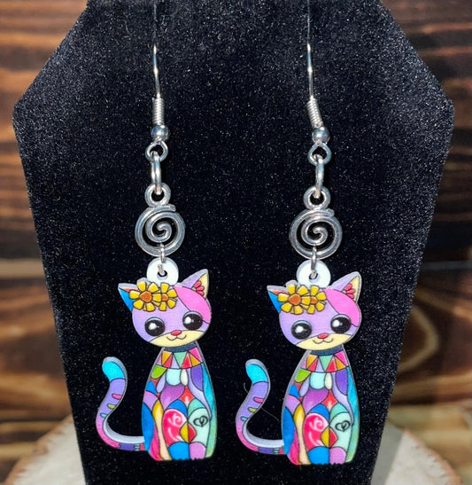 NEW Boho Multicolor Acrylic Big Eye Cartoon Cat Earrings