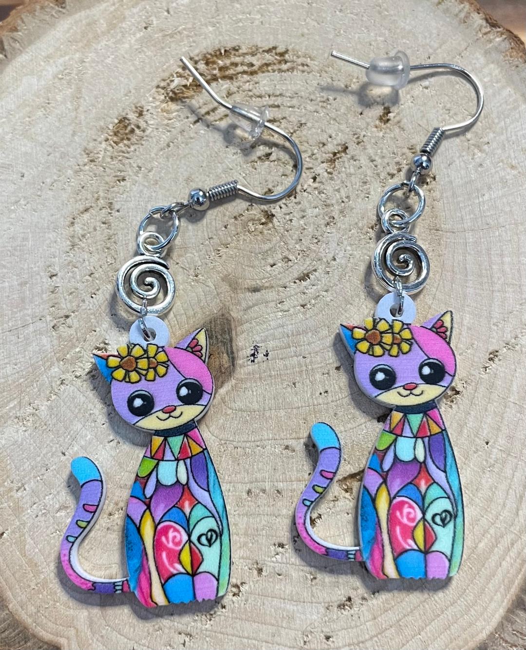 NEW Boho Multicolor Acrylic Big Eye Cartoon Cat Earrings
