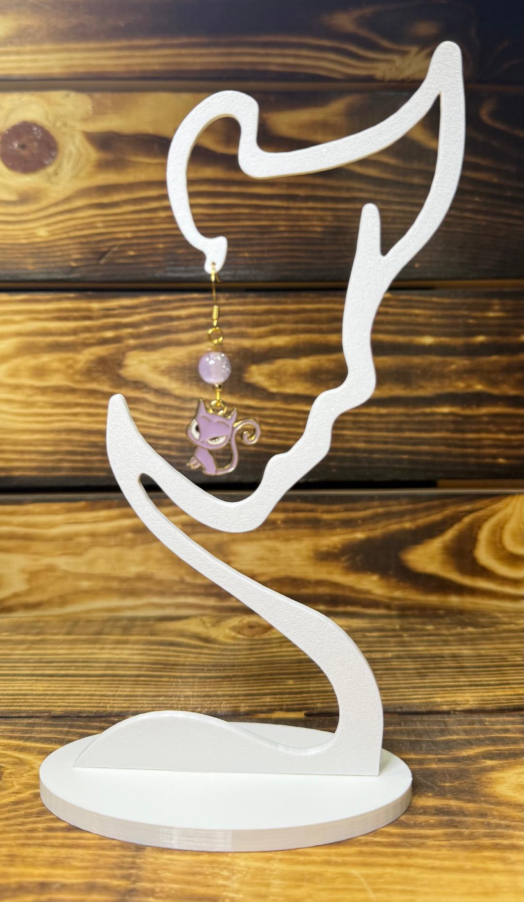 NEW Purple Retro Atomic Sassy Cat Earrings w/ Purple Glitter Glass Beads