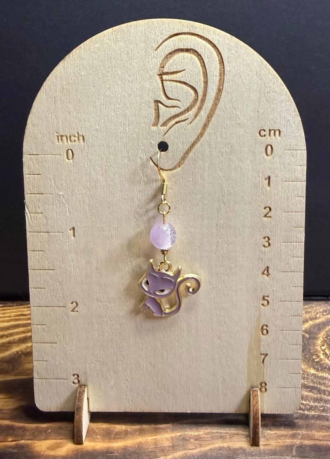 NEW Purple Retro Atomic Sassy Cat Earrings w/ Purple Glitter Glass Beads