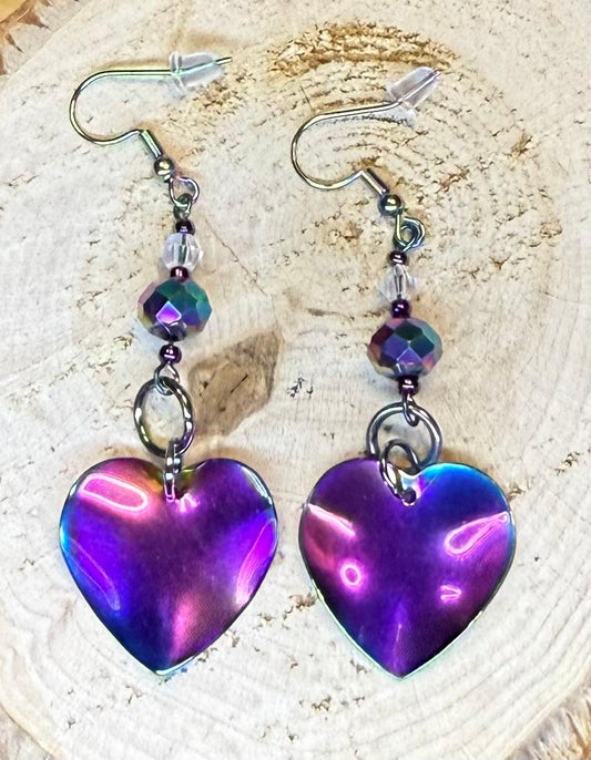 NEW Metal Rainbow Heart Earrings w/ Beads
