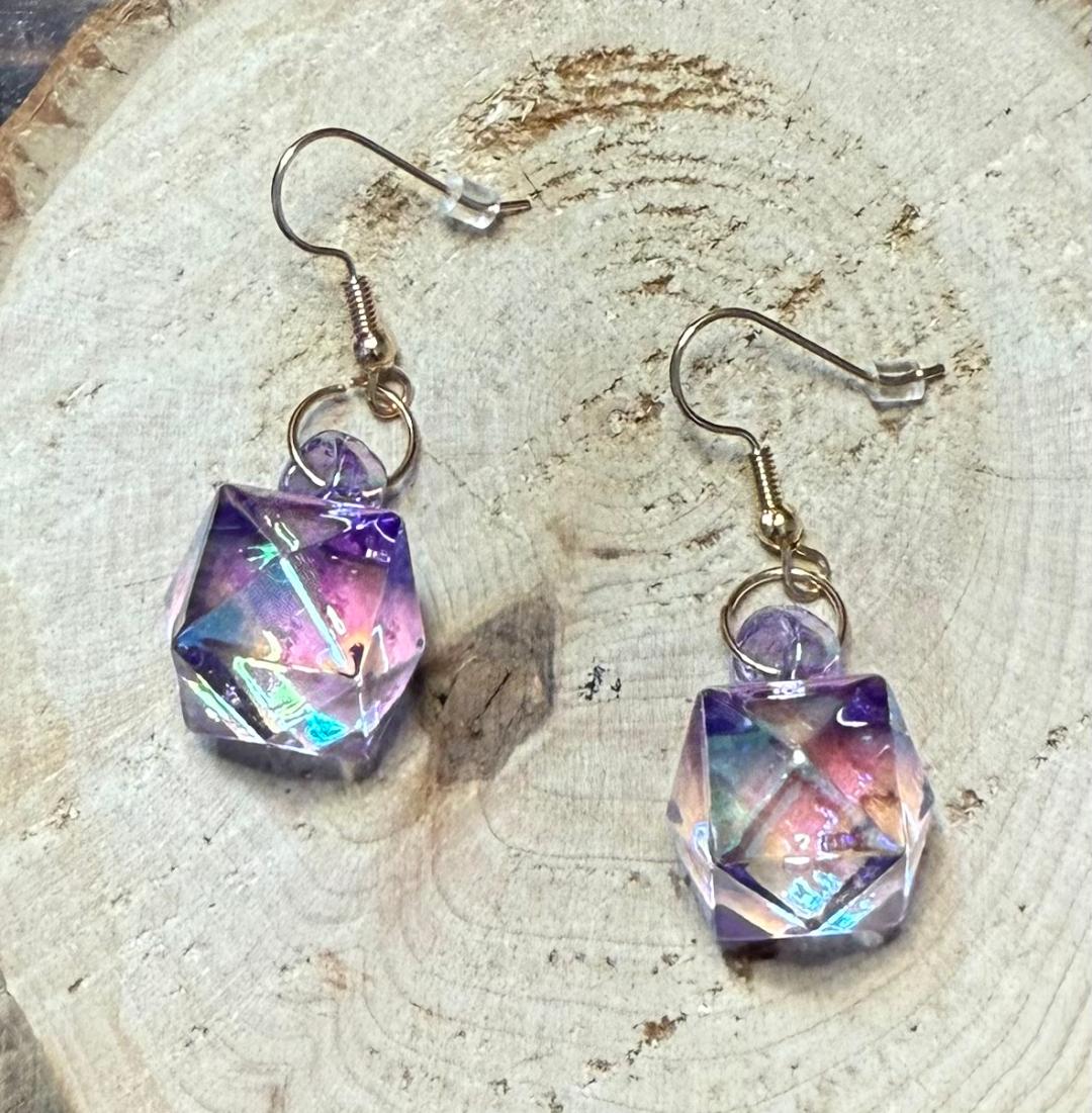 NEW Purple Iridescent Acrylic Faceted Ice Cube Earrings