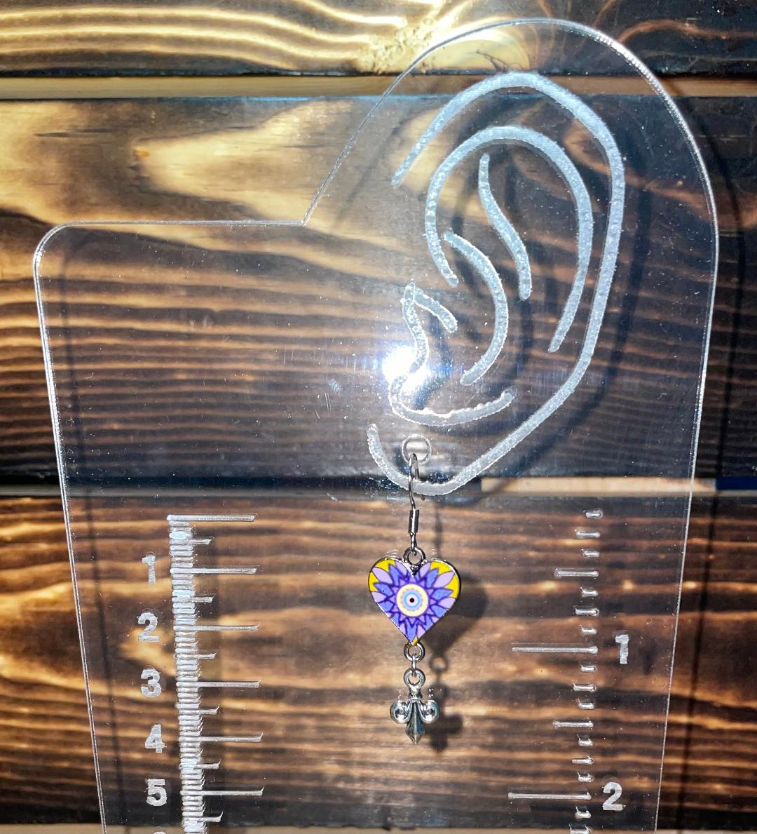 NEW Purple Enamel Heart w/ Fleur-de-Lis Charm Dangle Drop Earrings