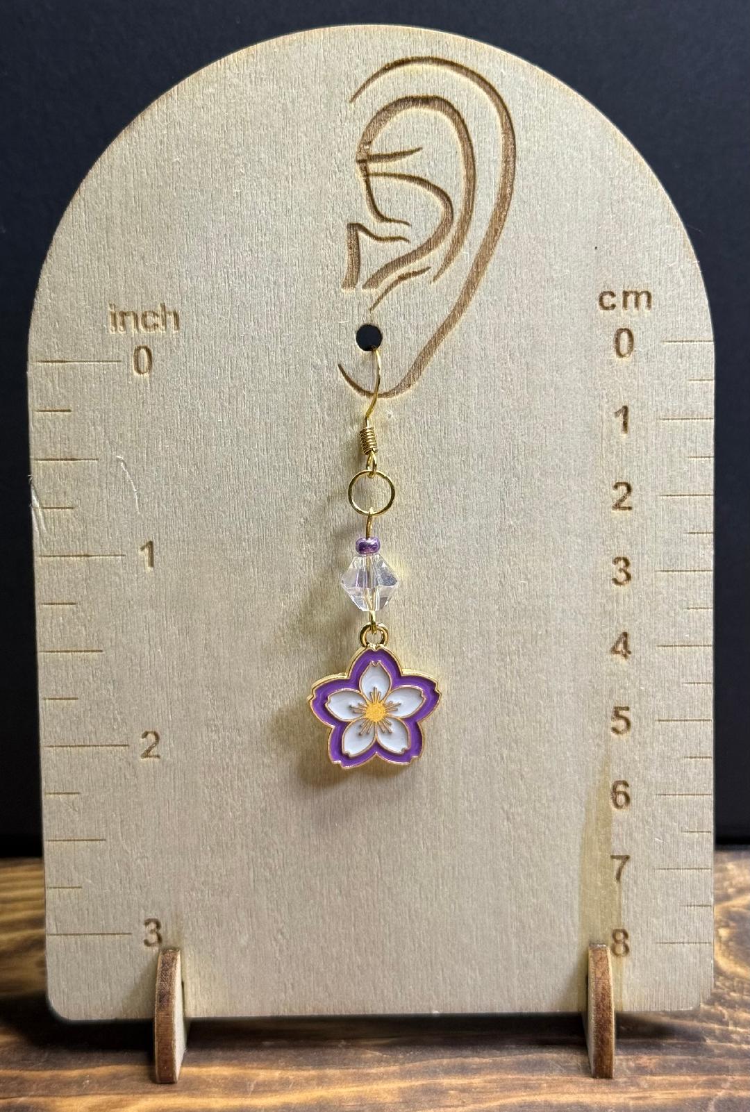 NEW Purple Magnolia Flower Charm Earrings w/ Glass Beads