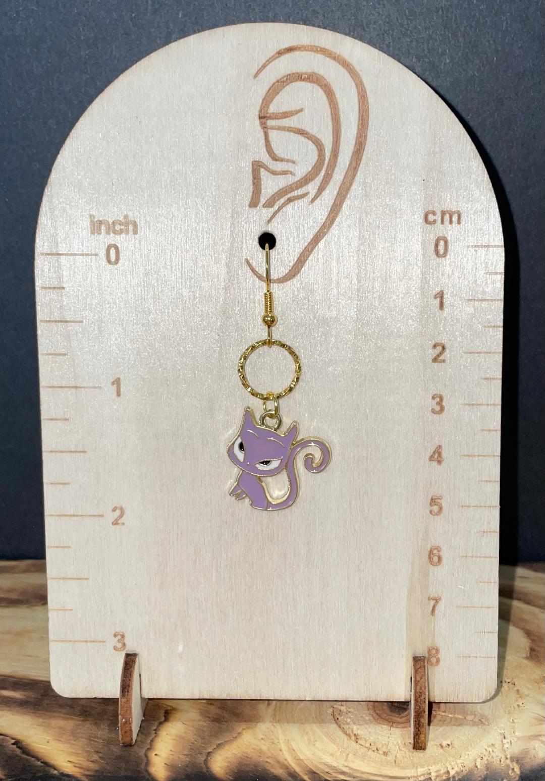 NEW Atomic Cat / Kitten Purple Gold Alloy Earrings