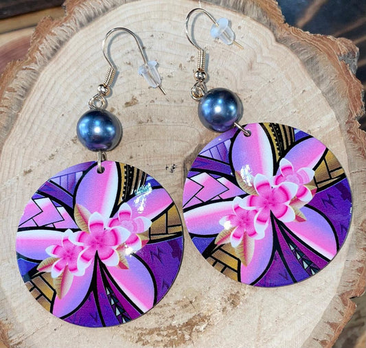 NEW Tropical Pink & Purple Flower Acrylic Vacation / Beach Earrings