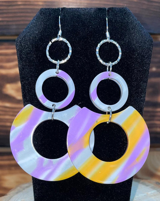 NEW Retro Purple Yellow Acrylic Flirty Earrings