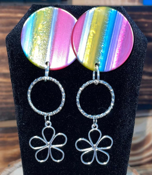 NEW Rainbow Boho Hippie Hollow Circle Flower Post Earrings