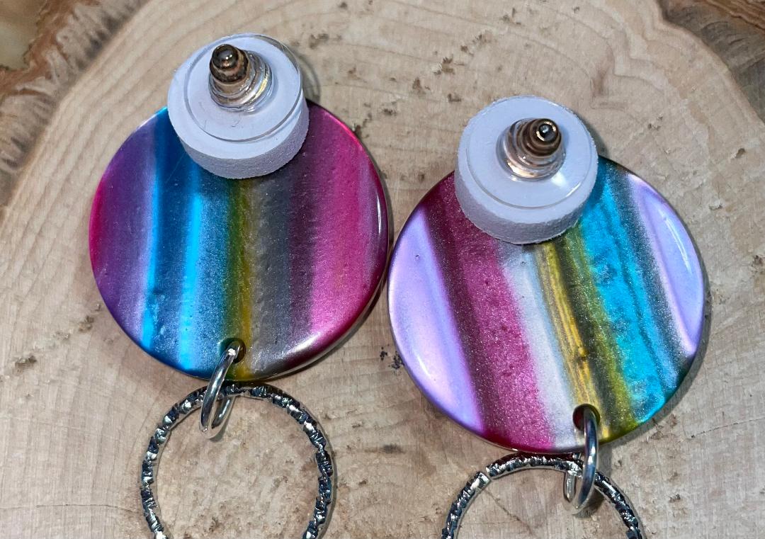 NEW Rainbow Boho Hippie Hollow Circle Flower Post Earrings