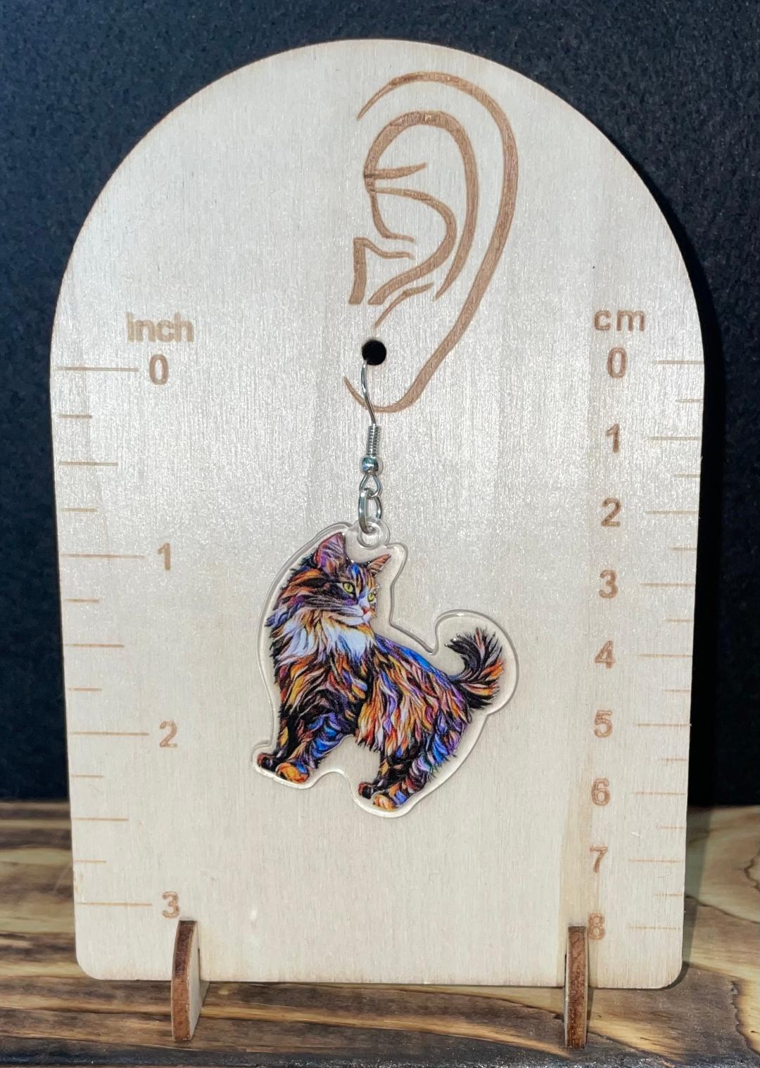 NEW Pretty Calico Multicolor Acrylic Cat Stained Glass Style Earrings