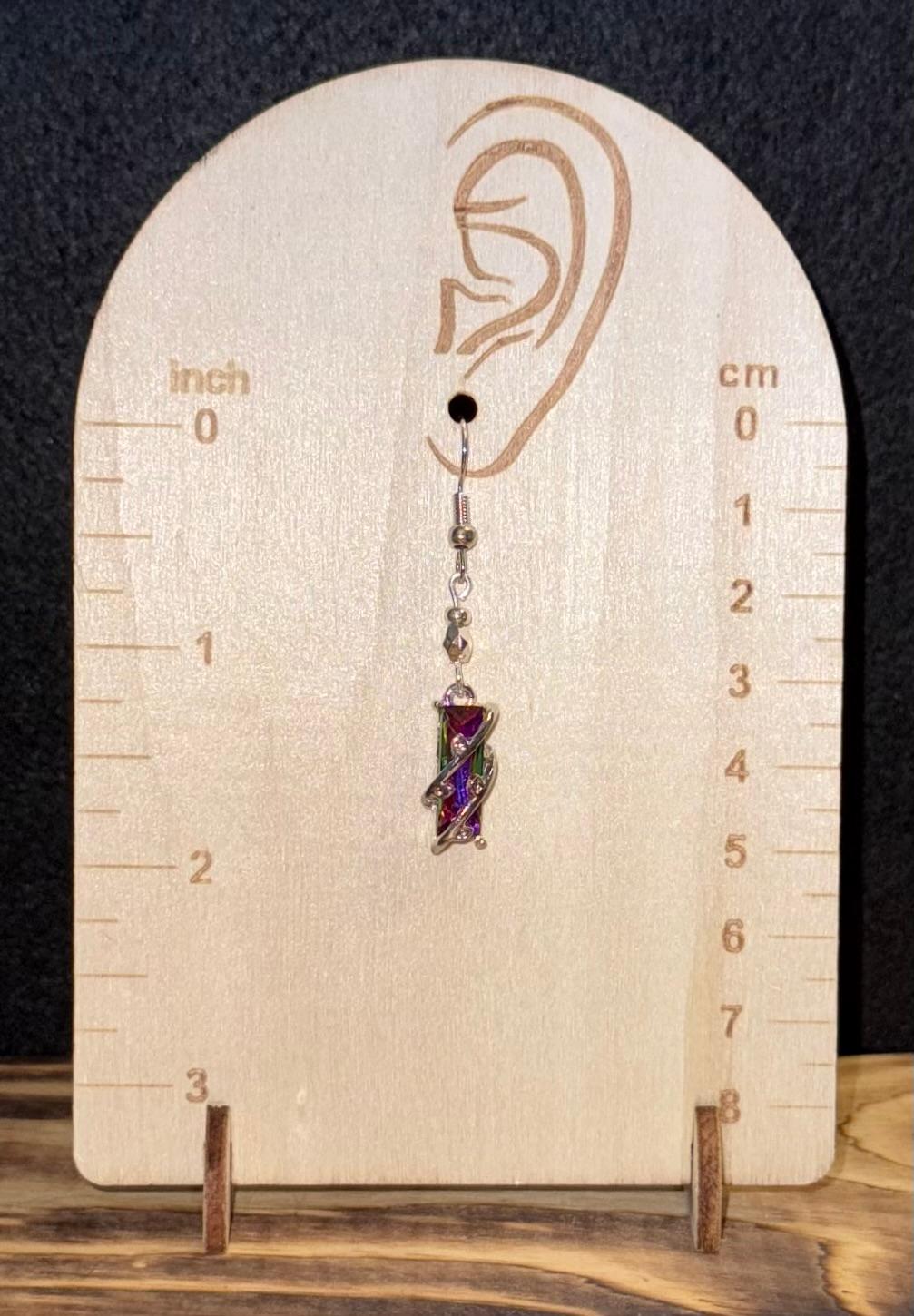 NEW Rectangle Iridescent Rhinestone Earrings w/ Alloy Wrap