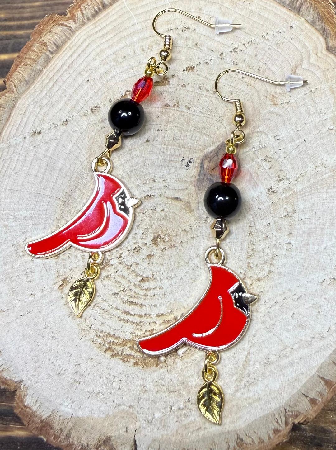 NEW Red Cardinal Bird Earrings w/ Beads