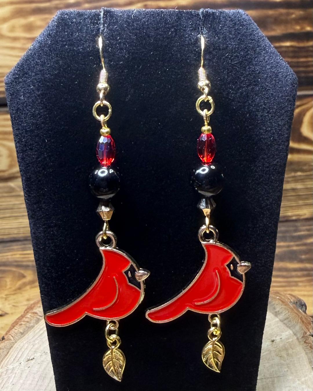 NEW Red Cardinal Bird Earrings w/ Beads