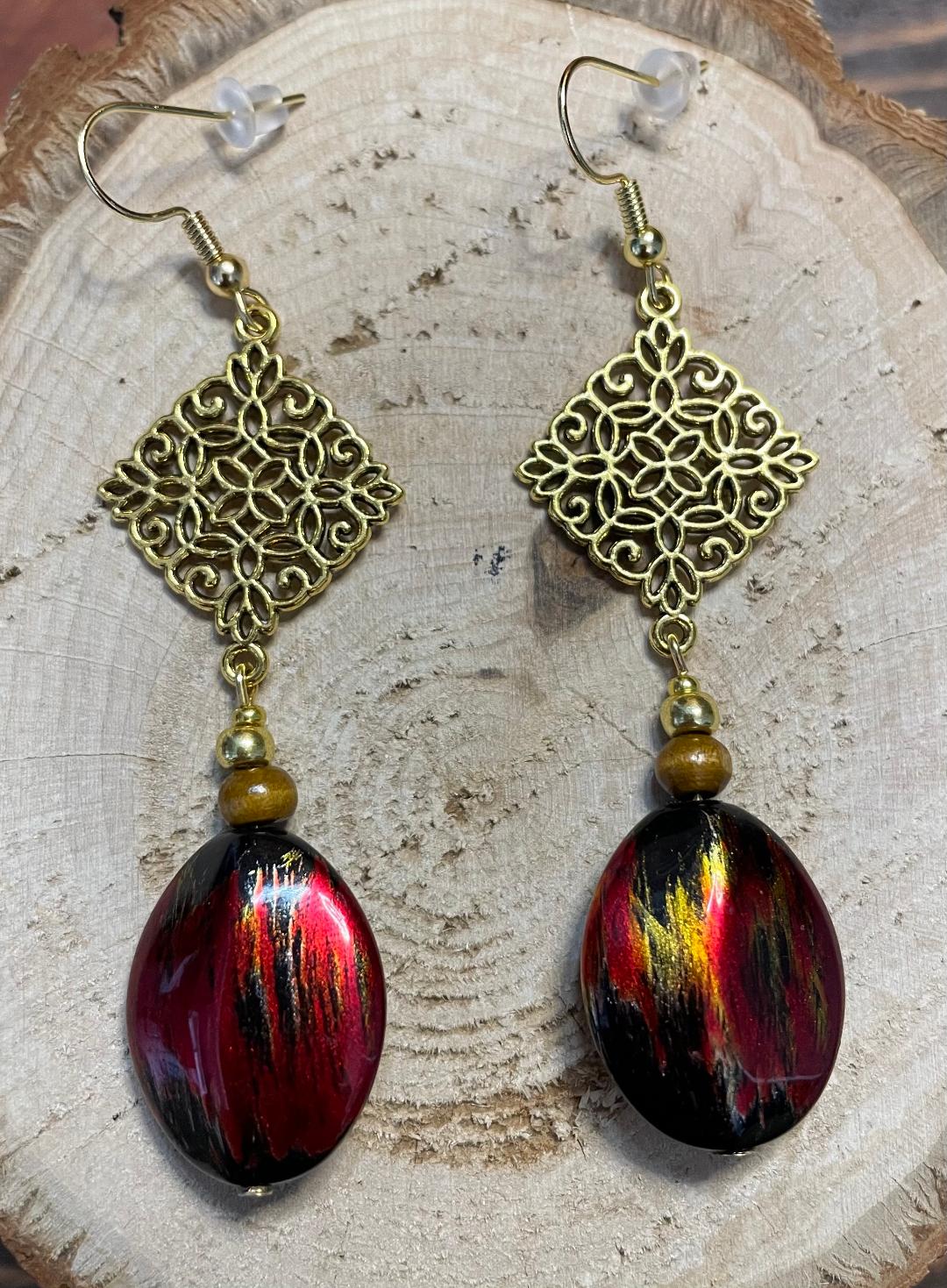 NEW Ruby Red Faux Gemstone & Filigree Earrings