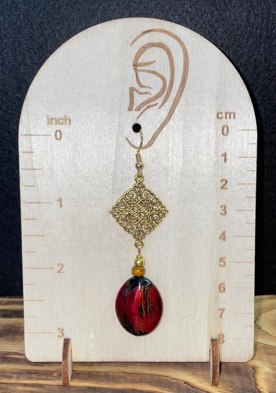 NEW Ruby Red Faux Gemstone & Filigree Earrings