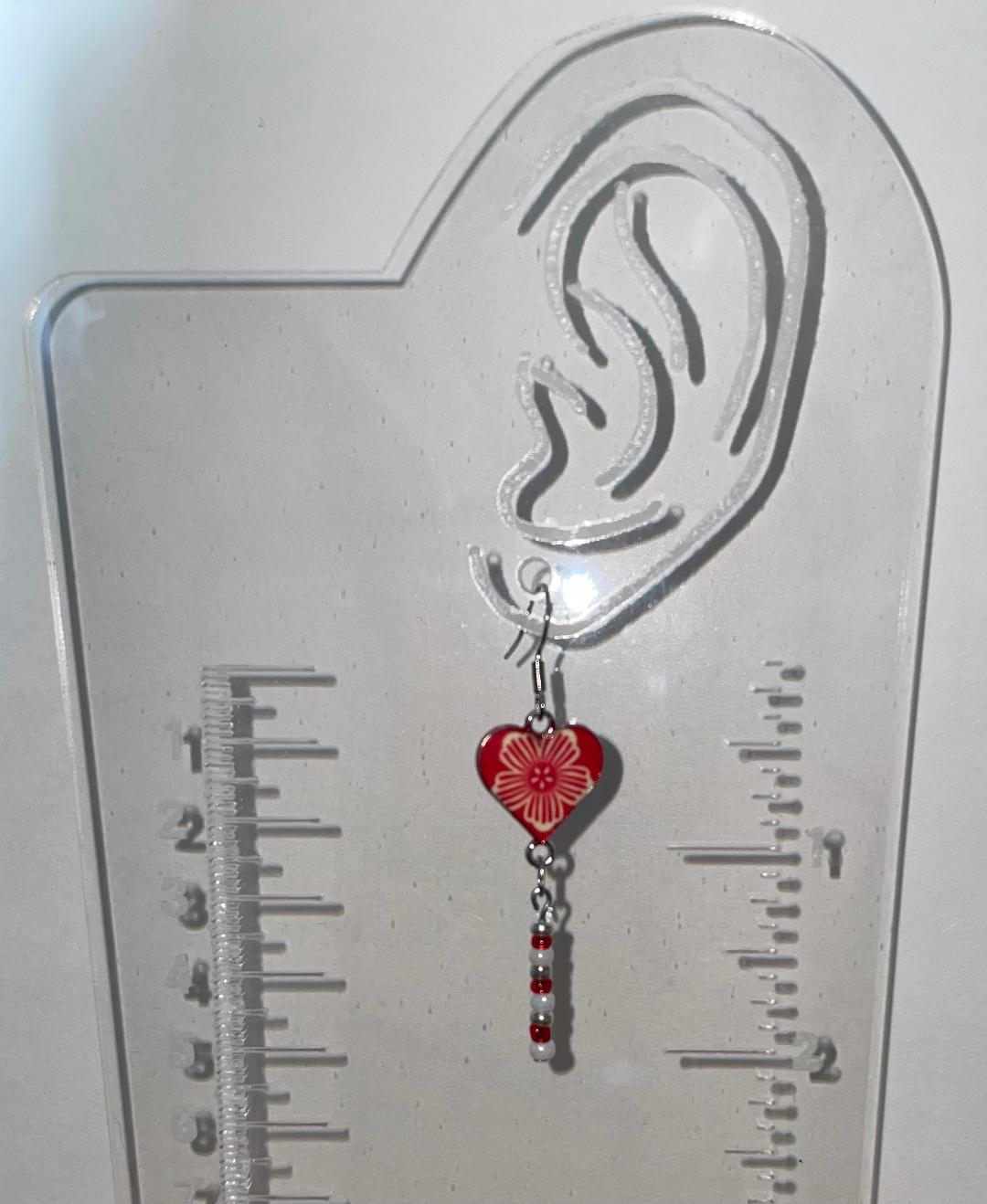 NEW Red Floral Boho Enamel Heart & Beads Drop Dangle Earrings