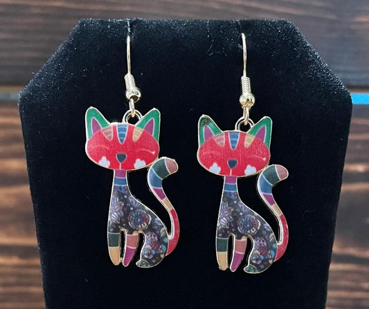 NEW Mexican Style Matte Enamel Cat Earrings