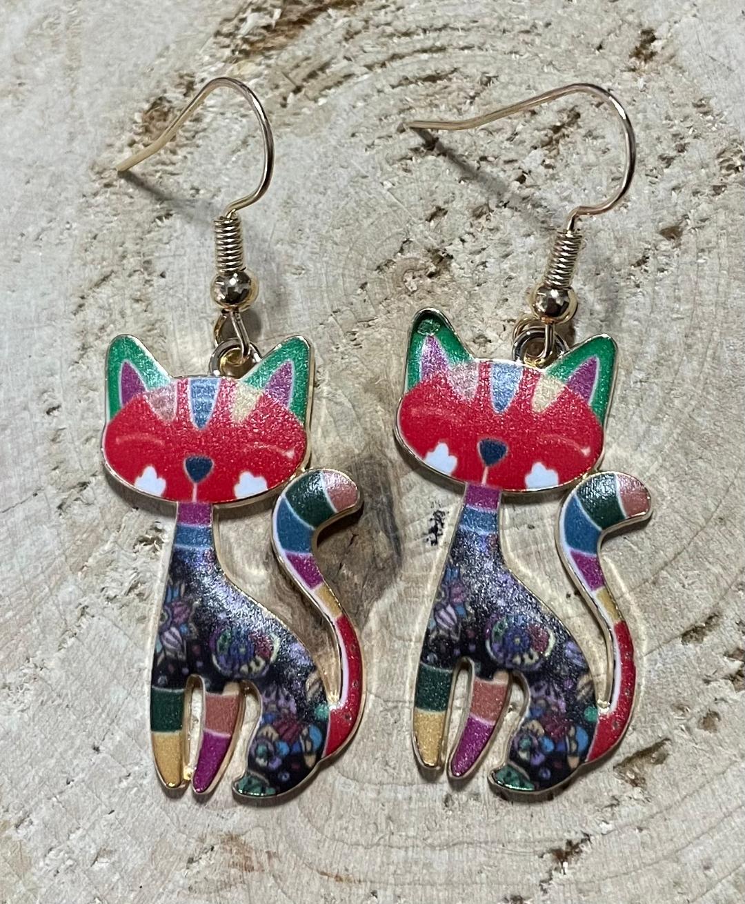 NEW Mexican Style Matte Enamel Cat Earrings