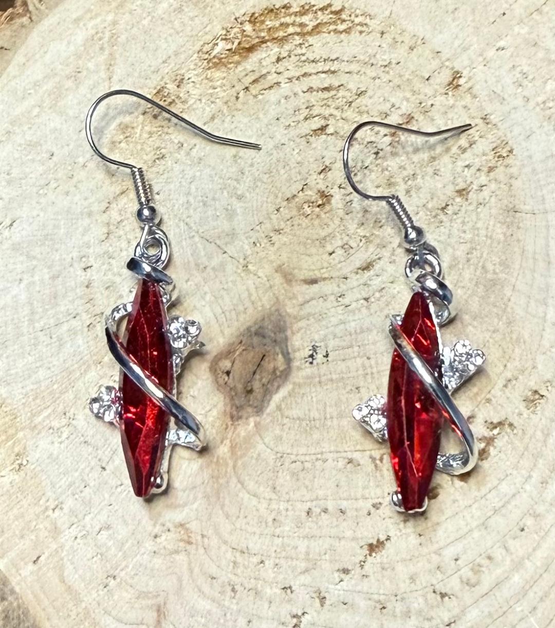 NEW Red Rhinestone Earrings w/ Metal Wrap