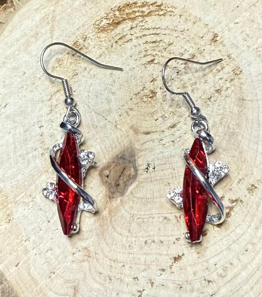 NEW Red Rhinestone Earrings w/ Metal Wrap