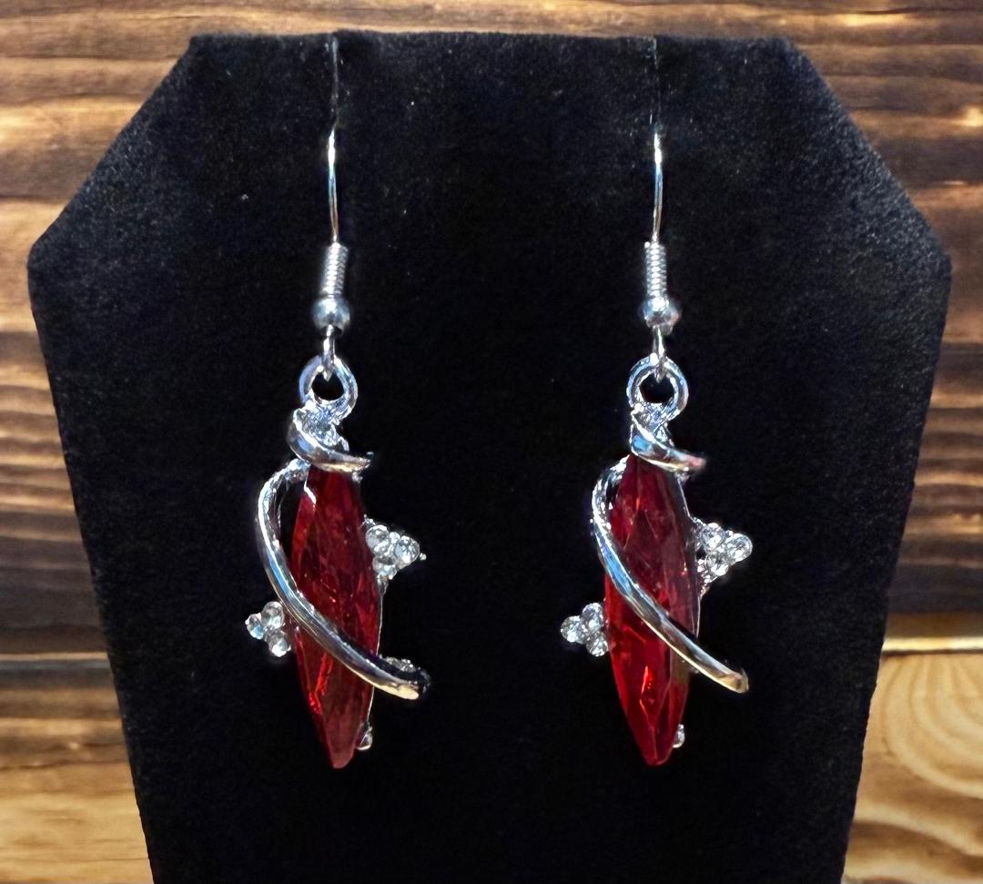 NEW Red Rhinestone Earrings w/ Metal Wrap