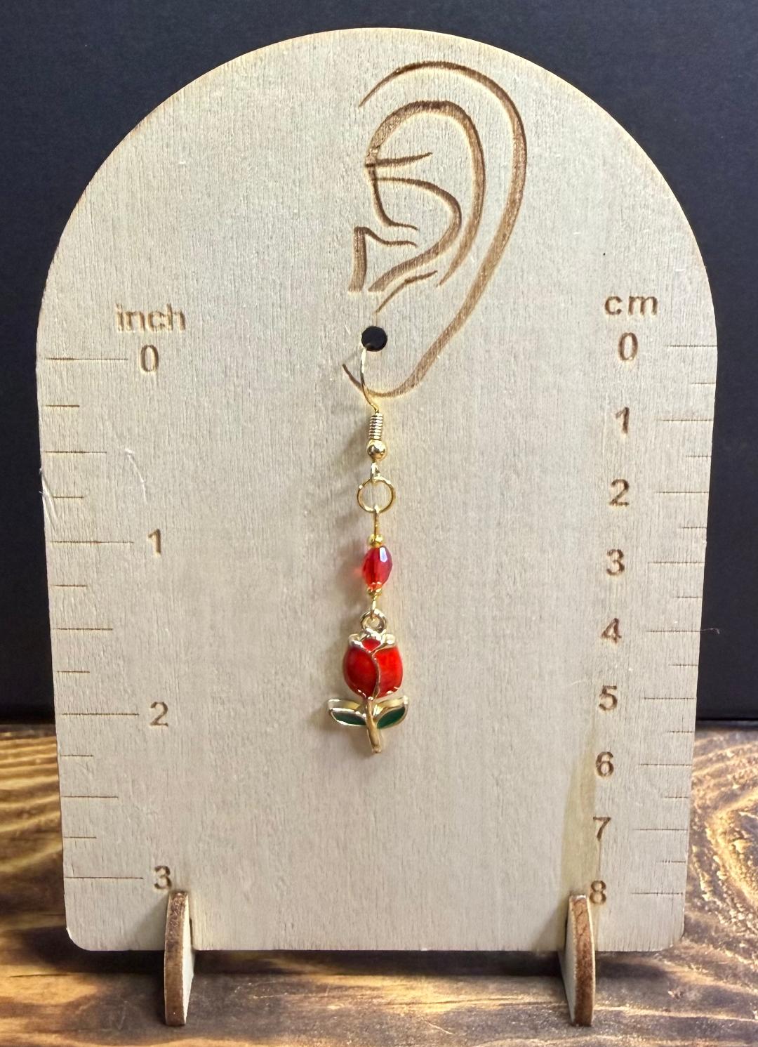 NEW Tulip Earrings in Red Enamel w/ Glass Beads
