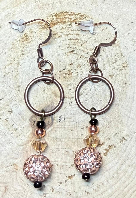 NEW Sparkling Rose Gold Rhinestone Ball Charm Earrings w/ Faceted Beads