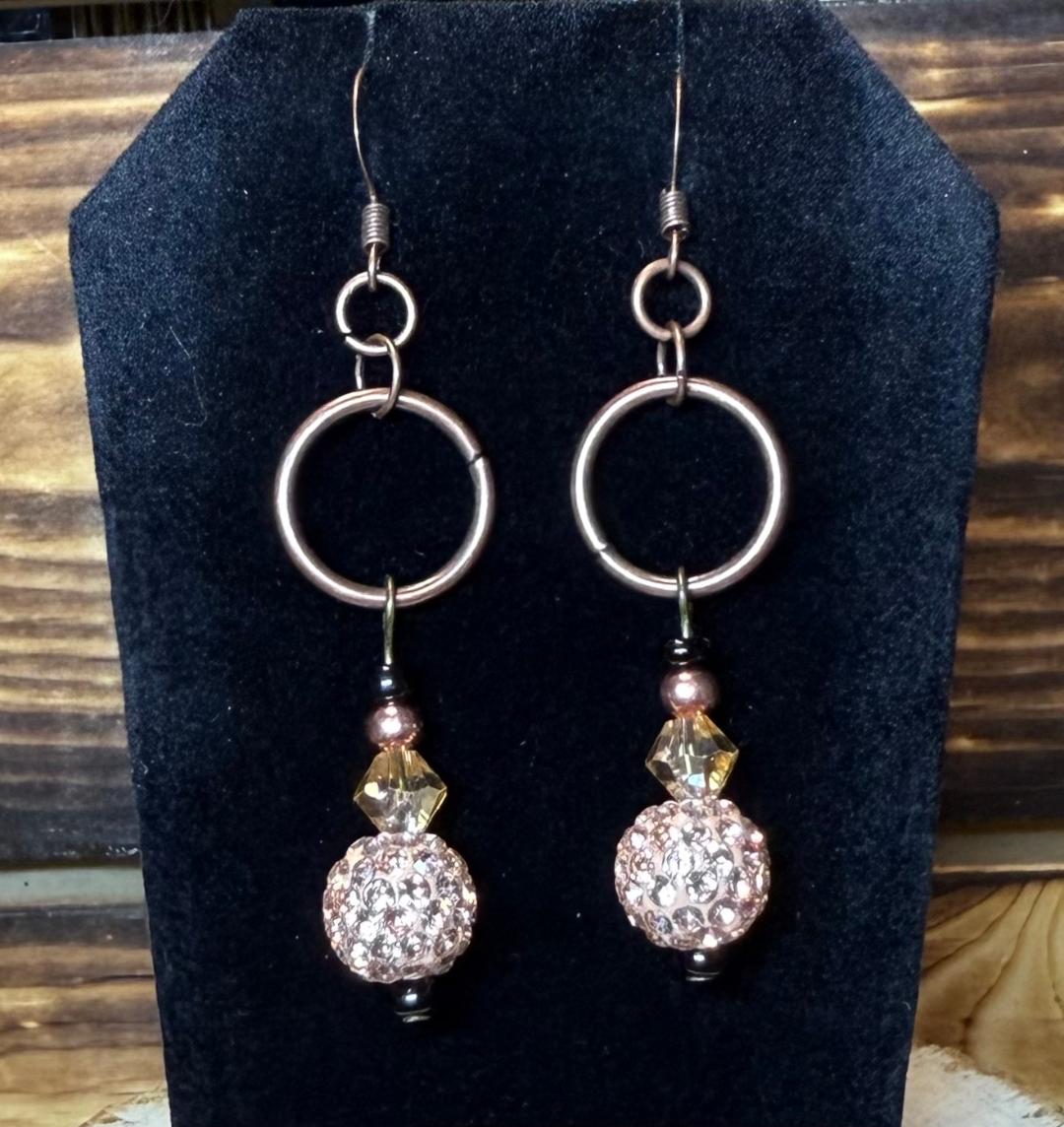 NEW Sparkling Rose Gold Rhinestone Ball Charm Earrings w/ Faceted Beads
