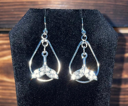 NEW Rhinestone Mermaid Fish Tail Earrings w/ Teardrop Hoop