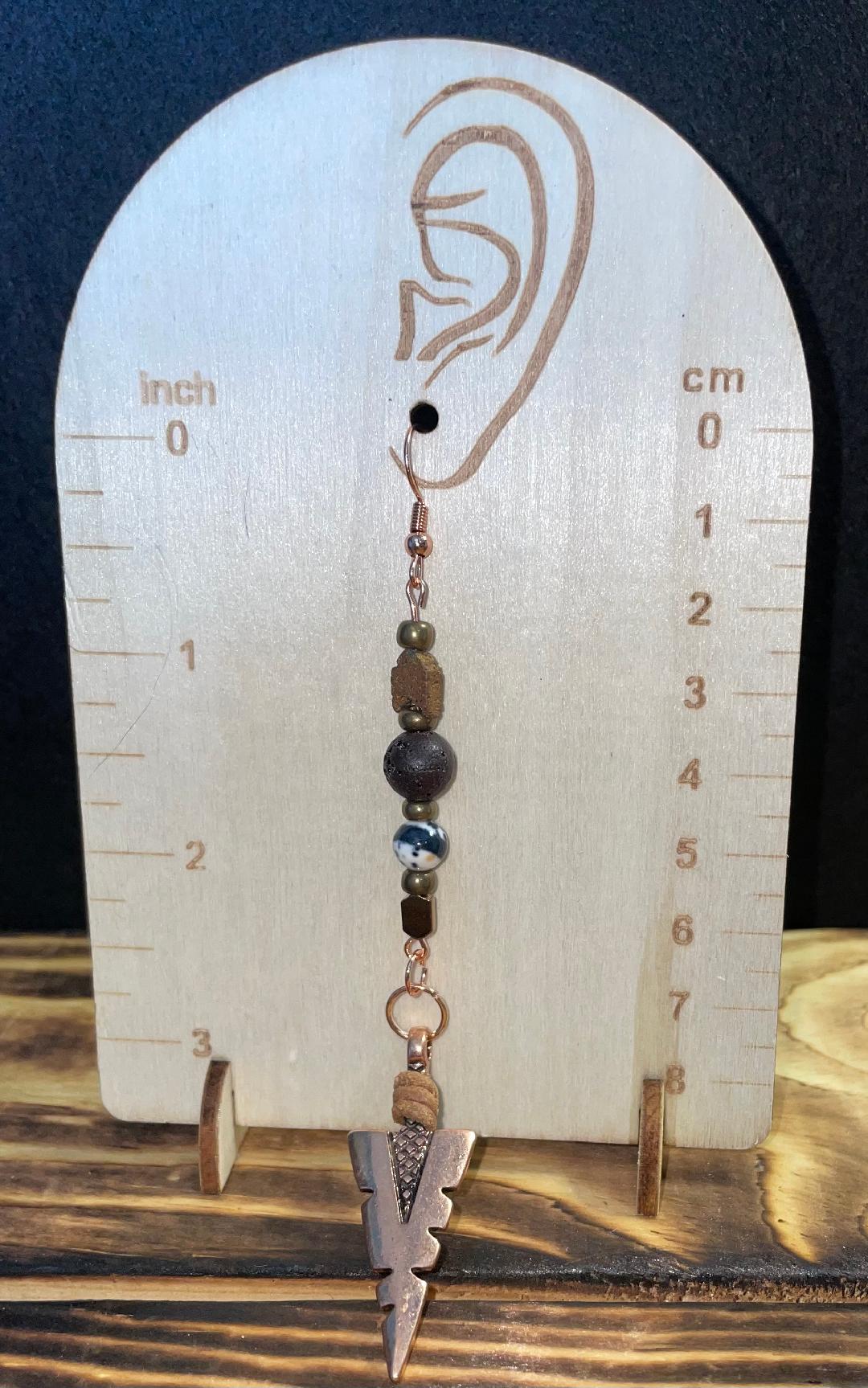 NEW Rose Gold Arrowhead Earrings w/ Granite & Lava Stone Beads