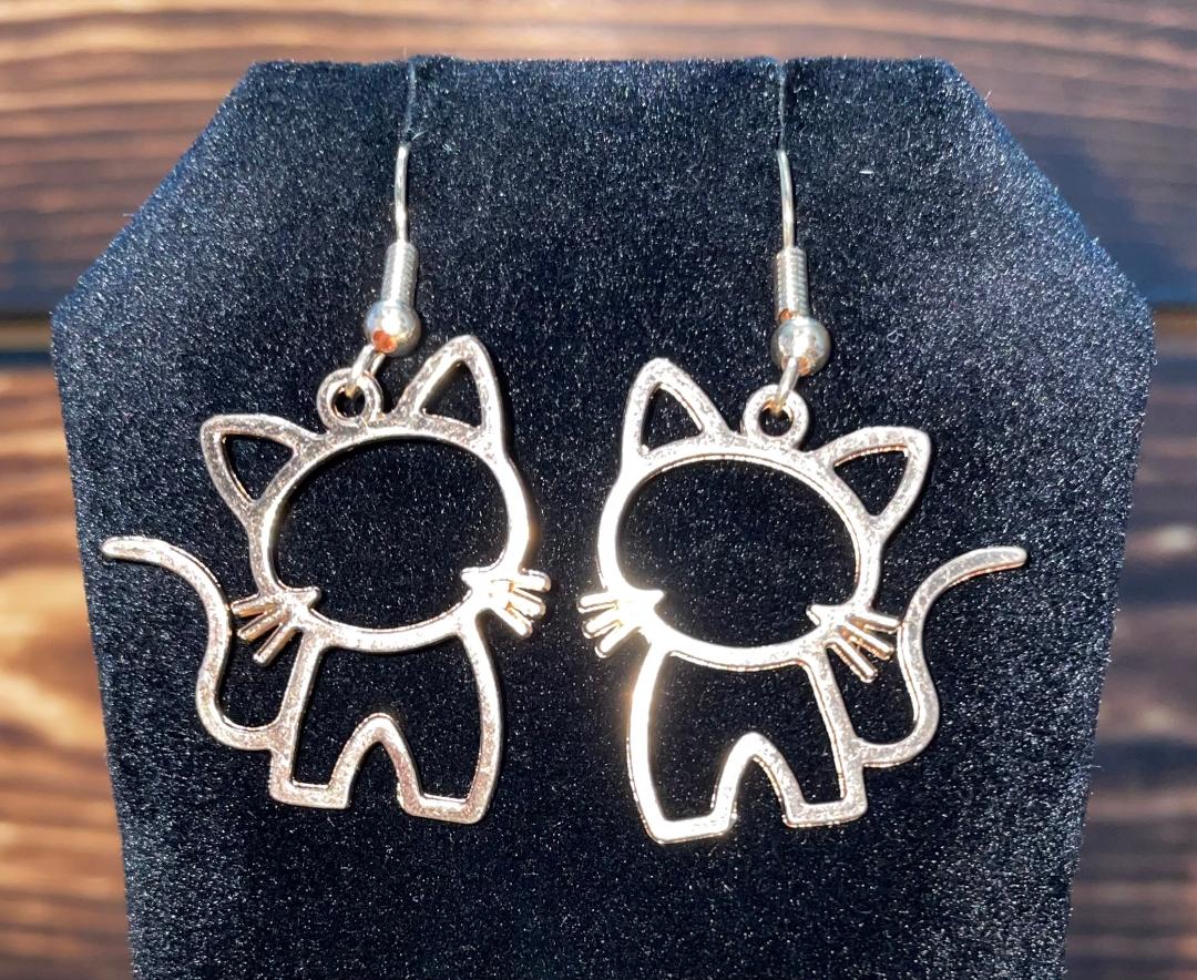 NEW Hollow Rose Gold Tone Cat Kitty Drop Earrings
