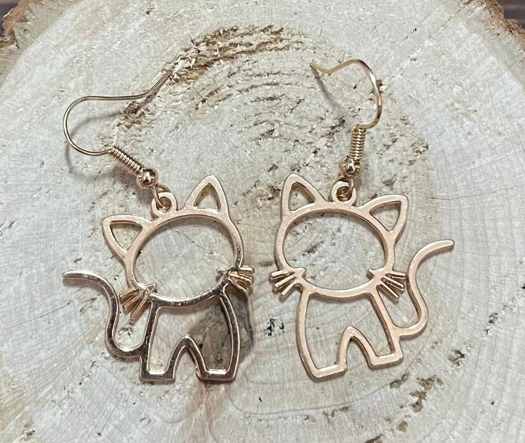 NEW Hollow Rose Gold Tone Cat Kitty Drop Earrings
