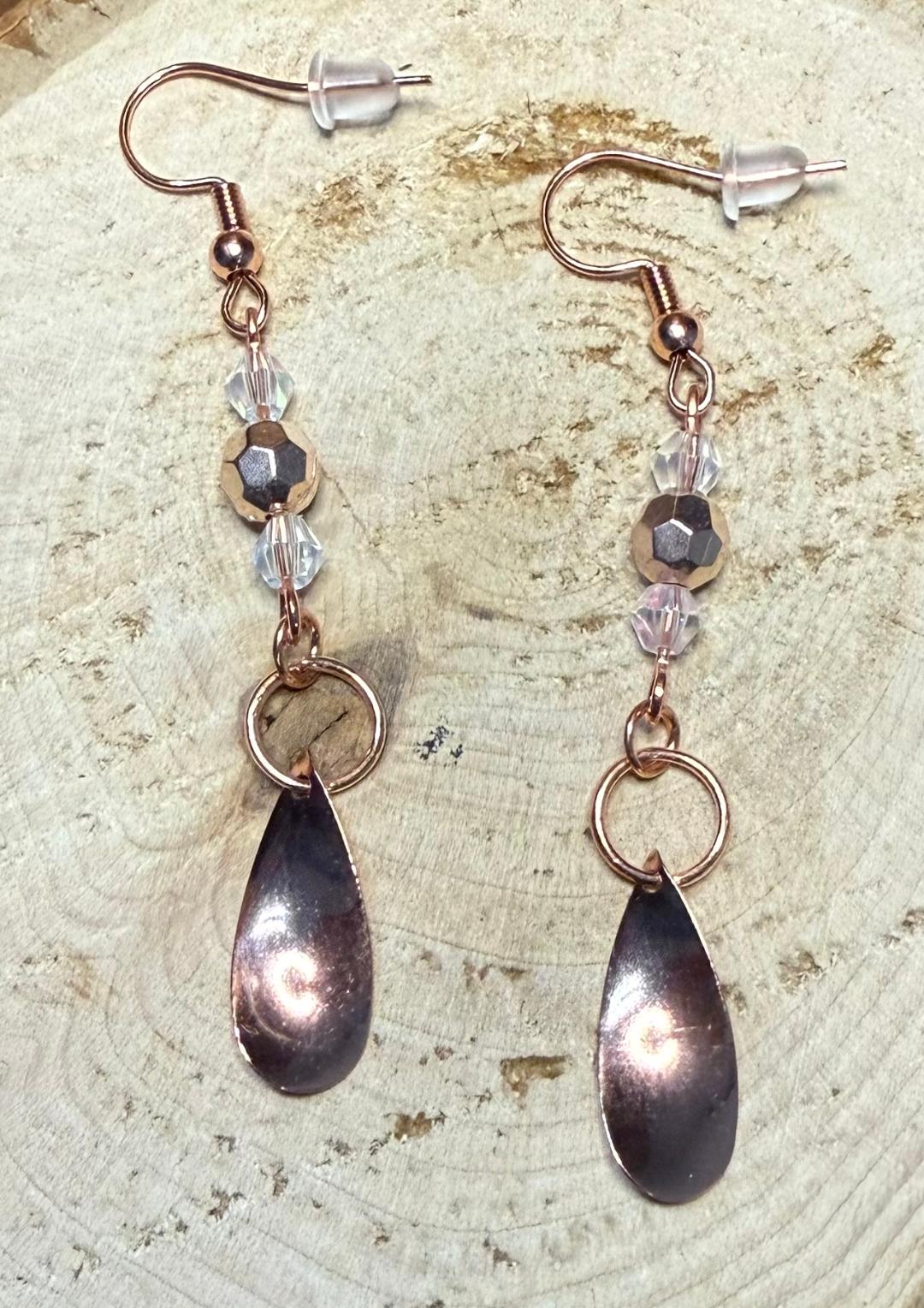 NEW Rose Gold Spoon Style Charm Earrings w/ Beading