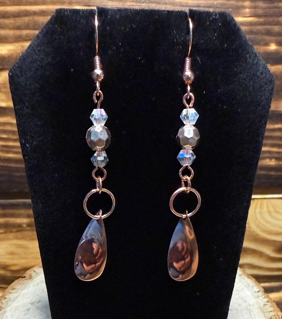 NEW Rose Gold Spoon Style Charm Earrings w/ Beading
