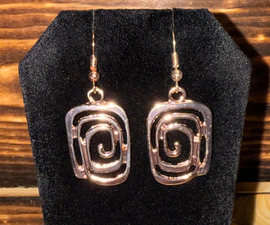 NEW Rose Gold Tone Minimalist Style Square Swirl Charm Earrings
