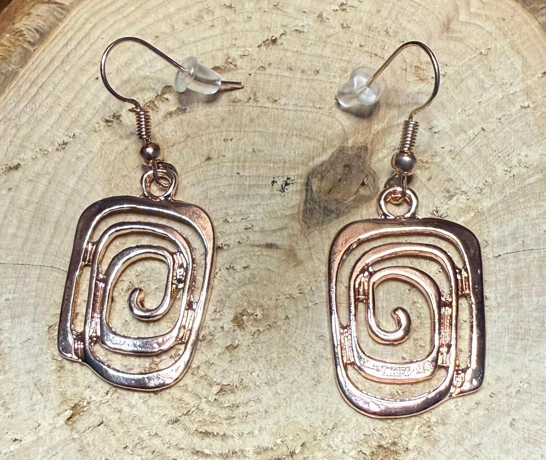 NEW Rose Gold Tone Minimalist Style Square Swirl Charm Earrings