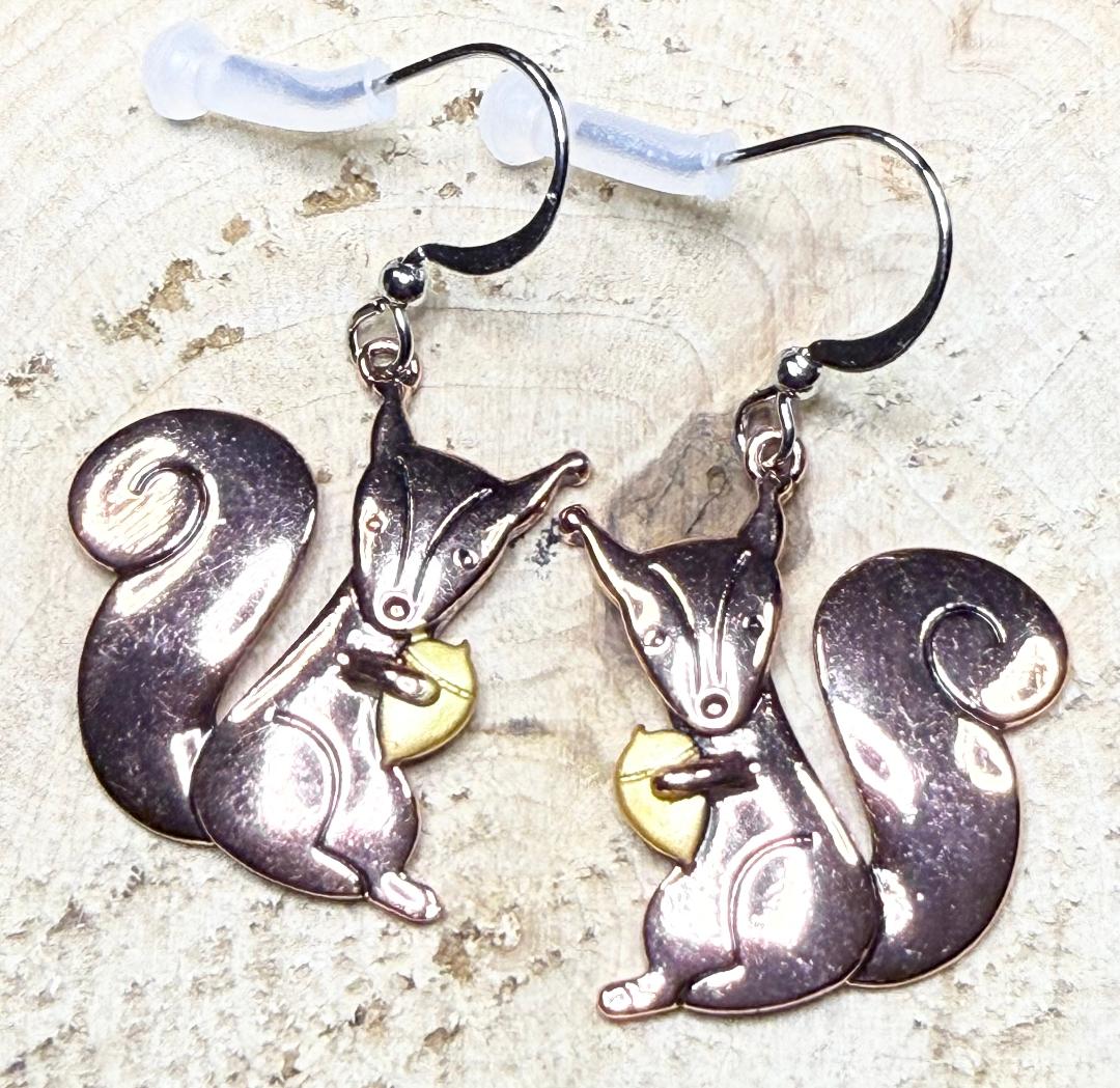 NEW Rose Gold Alloy Squirrel & Acorn Earrings