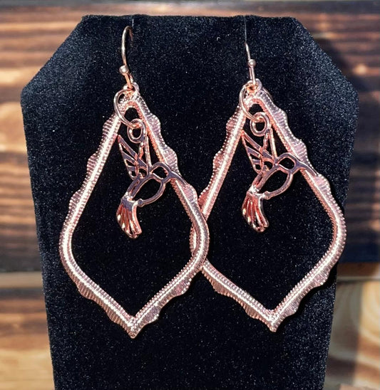 NEW Rose Gold Triangle Drop Earrings w/ Hummingbird Charm