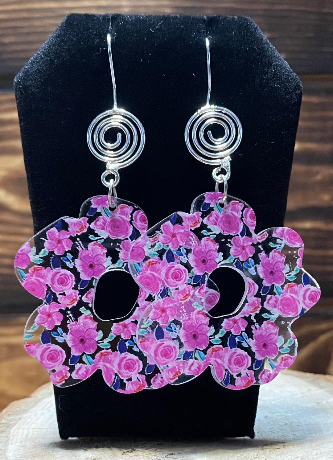 NEW Chic Flower Shaped Acrylic Spring Roses Accented Earrings