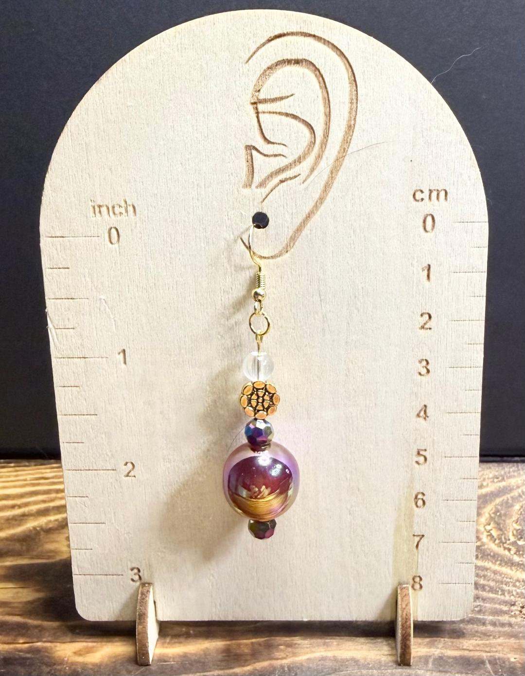 NEW Large Round Plated Acrylic Ball Earrings w/ Flower & Glass Beads