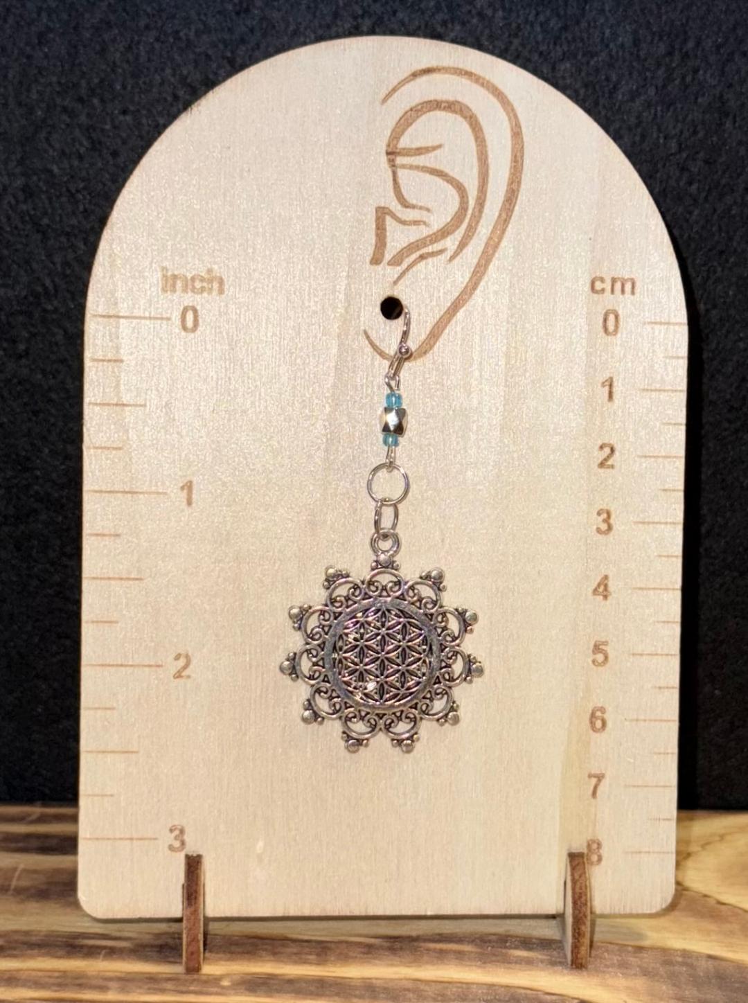 NEW Round Mandala Alloy Charms w/ Silver & Blue Bead Earrings
