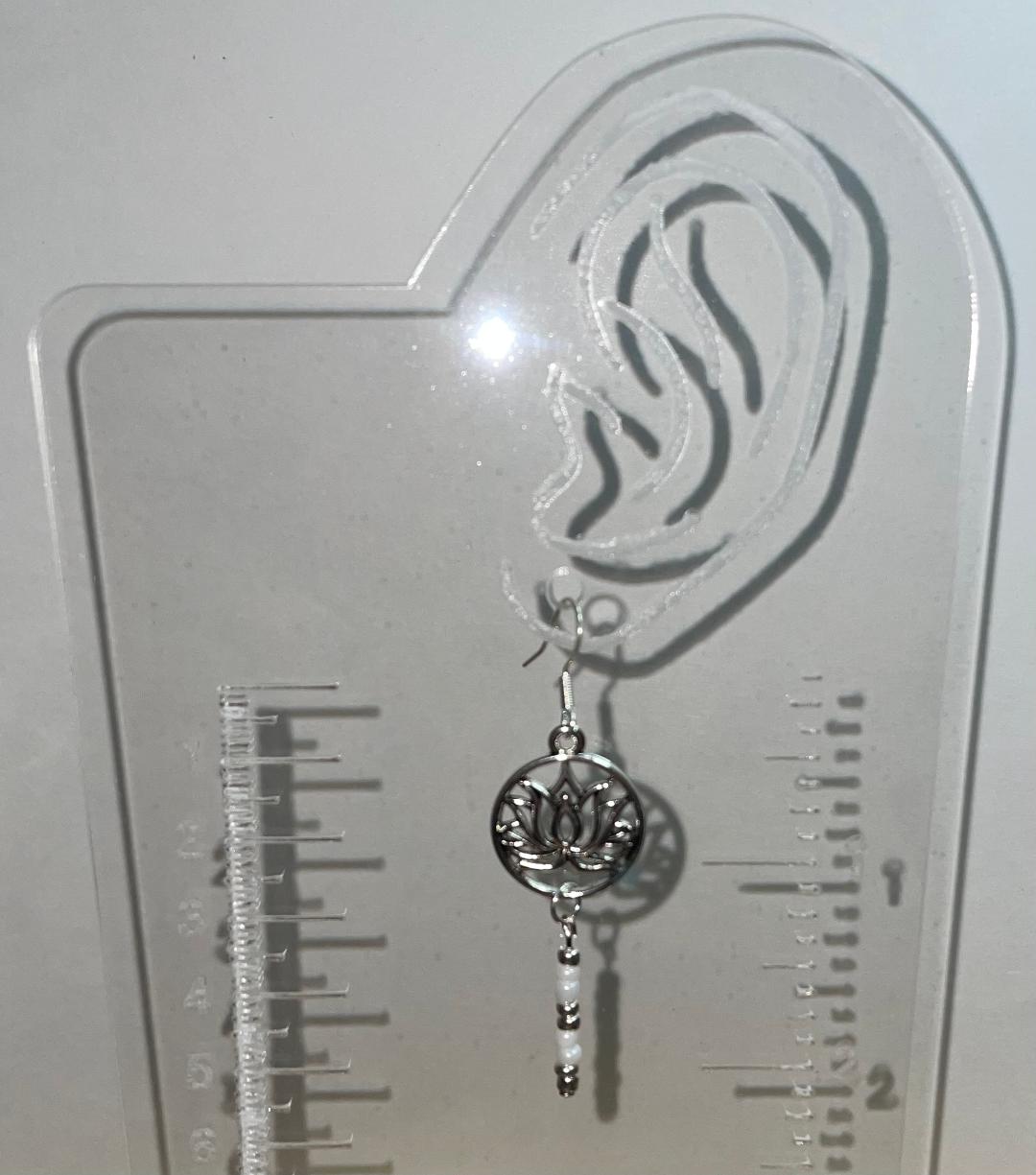 NEW Silver Tone Lotus Medallion & Beading Drop Dangle Earrings