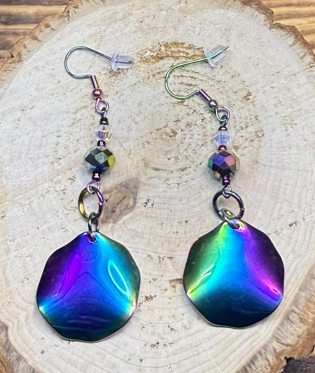 NEW Round Metal Rainbow Earrings w/ Beads