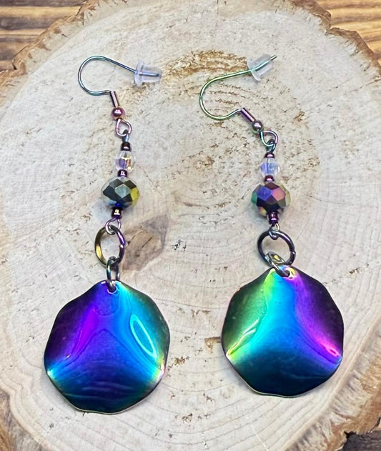NEW Round Metal Rainbow Earrings w/ Beads